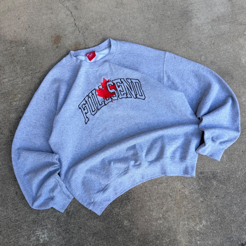 Nelk Boys Full Send Sweatshirt Gray Embroidered Maple Leaf Vintage Y2K Oversized